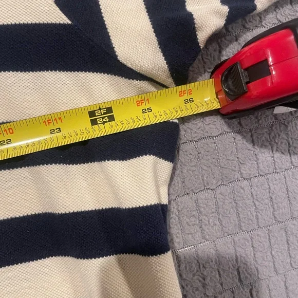 Polo Ralph Lauren Navy and Cream Striped The Big Shirt Polo Size XL With Crest - Picture 8 of 9